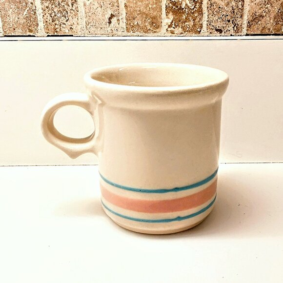 Vintage McCoy Pottery Coffee Mug ~ Blue & Pink Stripe ~ 3.5", 11 Oz 1970's USA - Picture 2 of 7